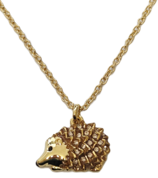 Czechoslovakian crystal, gold plated hedgehog necklace